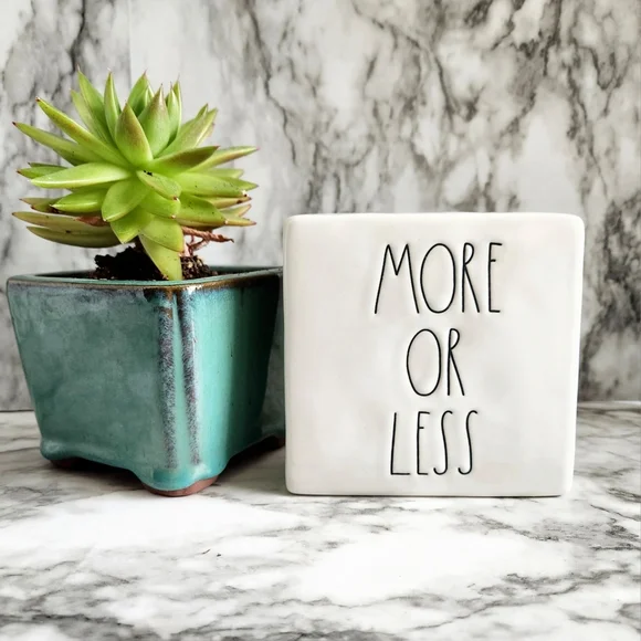 Rae Dunn Ceramic Square Block Sign, Less Is More, More Or Less - Picture 10 of 10